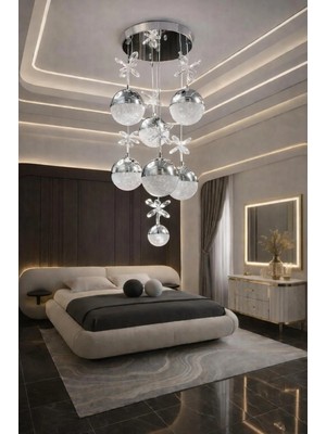 Aura Lighting Aura Lıghtıng 7 Top Krom Sarkıt 3 Renk LED Modern Salon/antre Avizesi (Beyaz Sarı Günışığı)