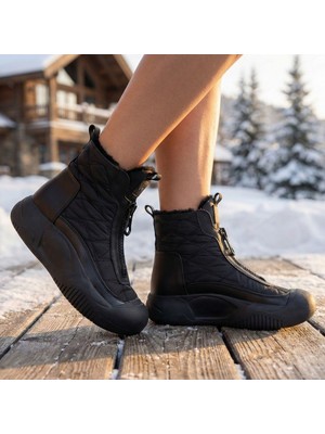Voyager B439 - Önden Fermuarlı Kalın Tabanlı Kadın Kar Botu - Siyah - 39