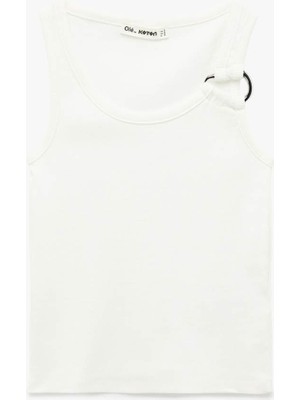 Koton 26YY59000146 Ekru Kadın Kolsuz T-Shirt 6SAL30026IK