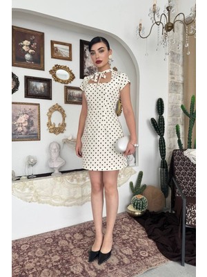 Nils Butik Lavinia Puantiye Atlas Kumaş Mini Elbise