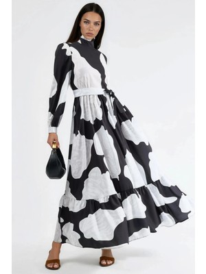 Hiccup Kadın Msn Yarım Balıkçı Yaka Bağlama Detaylı Maxi Elbise Siyah