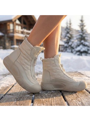 Voyager B439 - Önden Fermuarlı Kalın Tabanlı Kadın Kar Botu - Bej - 38