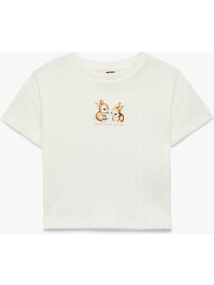 Koton 26YY59000389 Ekru Kız Bebek T-Shirt 6SMG10010AK