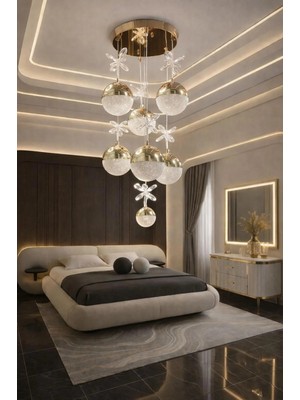 Aura Lighting Aura Lıghtıng 7 Top Gold Sarkıt 3 Renk LED Modern (Beyaz Sarı Günışığı) Salon/antre Avizesi