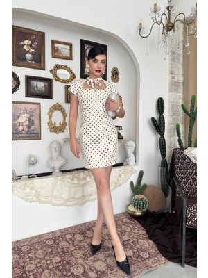 Nils Butik Lavinia Puantiye Atlas Kumaş Mini Elbise