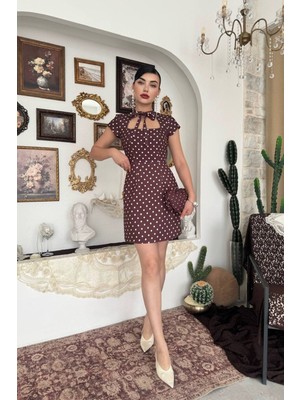 Nils Butik Lavinia Puantiye Atlas Kumaş Mini Elbise