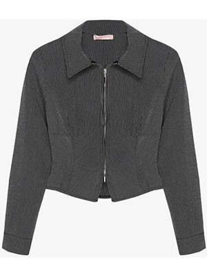 Quzu Klasik Yaka Önü Fermuarlı Dokulu Gömlek Siyah