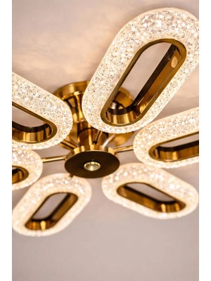 Aura Lighting Aura Lıghtıng 6'lı Gold Elips Tavana Sıfır 3 Renk LED Modern Salon Avizesi (Beyaz Sarı Günışığı)