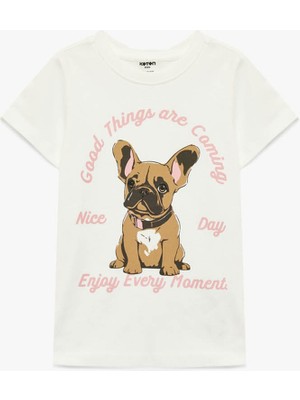 Koton 26YY59000312 Ekru Kız Çocuk T-Shirt 6SKG10037AK