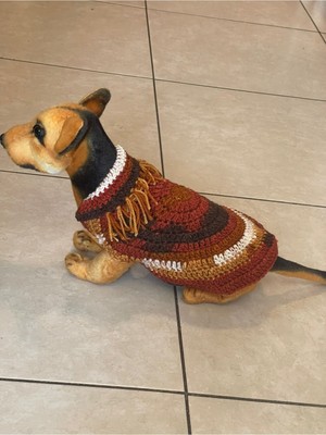 Gönülden Tasarım Pati Kedi Köpek Örme Ponponlu Püsküllü Kahverengi Renkli Giyim Pet