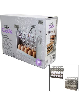 Elizmoda 30 Hazneli Buzdolabı Yumurta Organizeri Yaylı Katlanır Raf - Zaman Kayıt Fonksiyonu - Renk Beyaz (5067)