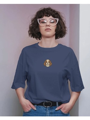 Muhtar Store Cavalier King Charles Köpek Baskılı Kadın Oversize Tişört – Minimal Cavalier Tasarım