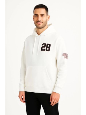 Infivento Üç Iplik Kapüşonlu Ön ve Arka Baskılı Sweatshirt Hoodie - Beyaz