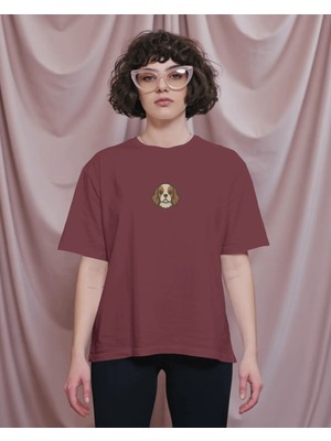 Muhtar Store Cavalier King Charles Köpek Baskılı Kadın Oversize Tişört – Minimal Cavalier Tasarım