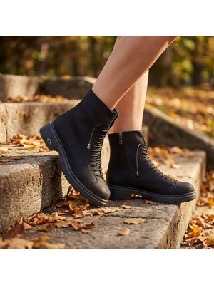 Çiğdem Kundura Xanex - Lastik Bağcıklı Yandan Fermuarlı Mini Postal Kadın Bot - Siyah - 39