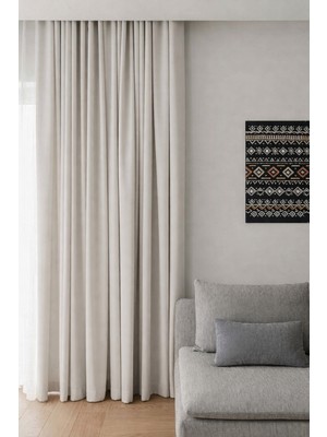 Ran Perde Keten Karartma Blackout Perde - Çift Kanat - Koyu Krem -HYU10