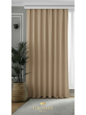 Groster Spor Bej Blackout, Işık Güneş Geçirmez Karartma Perde Güneşlik, Fon Perde Pilesiz  [enxboy]