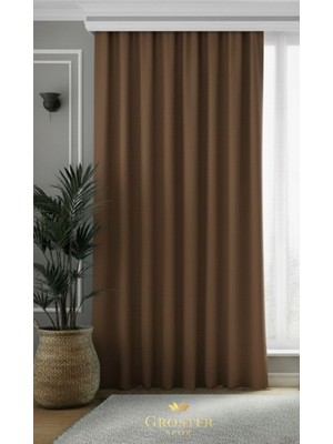 Groster Spor Kahverengi Blackout, Işık Güneş Geçirmez Karartma Perde Güneşlik, Fon Perde Pilesiz  [enxboy]