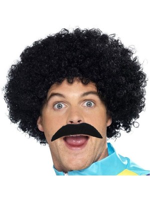 Elizmoda Siyah Scouser Erkek Kısa Peruk ve Bıyık Seti