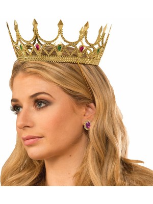 Elizmoda Taşlı Rönesans Kostümlü Kraliyet Ortaçağ Altın Kraliçe Prenses Tacı (5067)