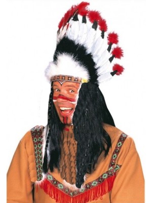 Elizmoda Kızılderili Başlığı Şapkası Kırmızı Beyaz