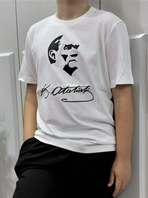 Pidal Giyim Atatürk Baskılı Pamuklu Yumuşak Dokulu Kısa Kollu Unisex Çocuk Tişört