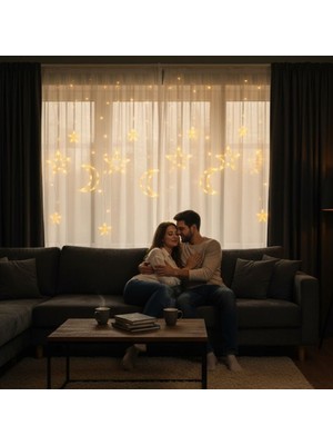 Elizmoda Ay ve Yıldız Figürlü Kumandalı 12 Sarkıtlı 120 LED Dekor Işık – Dekoratif Ortam ve Masaüstü Aydınlatması (5067)