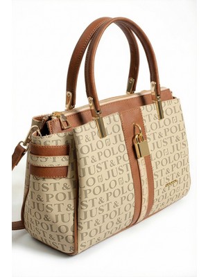 Just Polo Kadın Kilit Detaylı 3 Bölmeli Uzun Askılı Yeni Sezon Aksesuarlı El & Omuz Çantası (29X20 Cm)