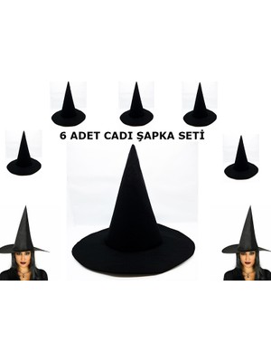 Elizmoda Siyah Cadı Şapkası Keçe Yetişkin Boy 6 Adet