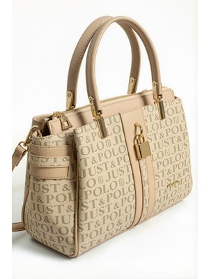 Just Polo Kadın Kilit Detaylı 3 Bölmeli Uzun Askılı Yeni Sezon Aksesuarlı El & Omuz Çantası (29X20 Cm)