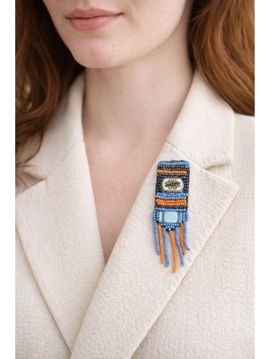 Gönülden Tasarım 9x3 cm El Yapımı Boncuk Işleme Etnik Bohem Iğnelik Broş Yaka Iğnesi Türban Iğnesi