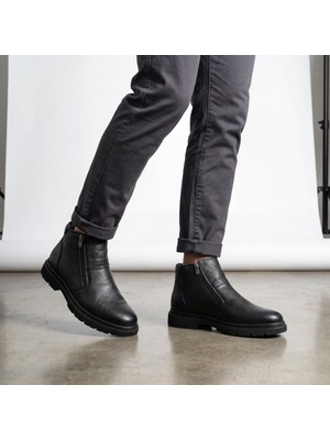 Çiğdem Kundura Desimen 428-2 - Içi Dışı Hakiki Deri Çift Fermuarlı Yünlü Erkek Bot - Siyah - 42