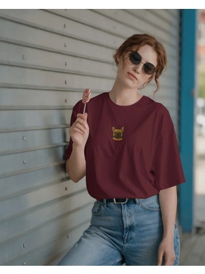 Muhtar Store French Bulldog (Fransız Bulldog) Baskılı Kadın Oversize Tişört – Minimal Frenchie Tasarım