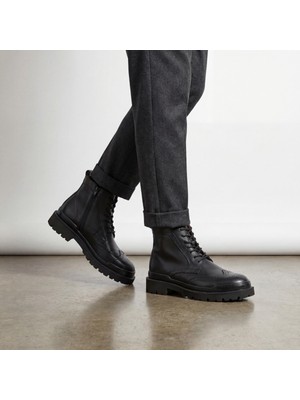 Çiğdem Kundura Gianni Maggi 2923 - Içi Dışı Hakiki Deri Brogue Detaylı Eva Taban Erkek Postal Bot - Siyah - 40