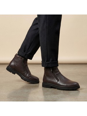 Çiğdem Kundura Desimen 428-2 - Içi Dışı Hakiki Deri Çift Fermuarlı Yünlü Erkek Bot - Kahverengi - 40