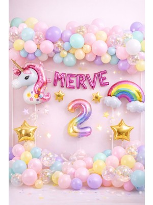 Bkmc Party 5 Harfli Kişiye Özel Unicorn Doğum Günü Süsü Pastel Balon Zinciri Gökkuşağı Unicorn Balon Parti Seti
