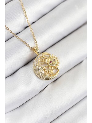 Pazarcan Çelik Zirkon Taşlı Ay Güneş Model Gold Renk Kadın Kolye