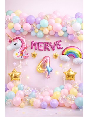 Bkmc Party 5 Harfli Kişiye Özel Unicorn Doğum Günü Süsü Pastel Balon Zinciri Gökkuşağı Unicorn Balon Parti Seti