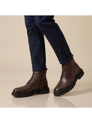 Çiğdem Kundura Gianni Maggi 2923 - Içi Dışı Hakiki Deri Brogue Detaylı Eva Taban Erkek Postal Bot - Kahverengi - 44