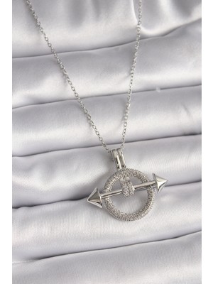 Pazarcan Çelik Gümüş Renk Zincir Zirkon Taşlı Halka Model Kadın Kolye