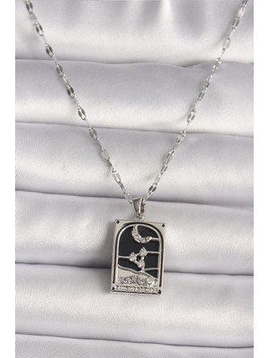 Pazarcan Çelik Gümüş Renk Zirkon Taşlı Ay Figürlü Taror Model Kadın Kolye