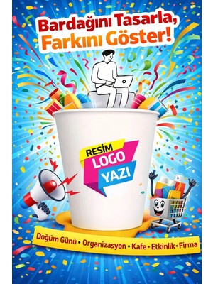 SBStrend Firmaya Kişiye Özel Logo Tasarım Baskılı Tek Kullanımlık 7 Oz 1000 Adet Karton Bardak