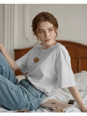 Muhtar Store Goldendoodle Köpek Baskılı Kadın Oversize Tişört – Minimal Goldendoodle Tasarım