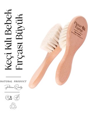 Fleur & Fume %100 Doğal Keçi Kılı Büyük Bebek Saç Fırçası - (Saklama Kesesi Hediyeli)