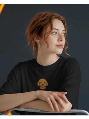 Muhtar Store Goldendoodle Köpek Baskılı Kadın Oversize Tişört – Minimal Goldendoodle Tasarım
