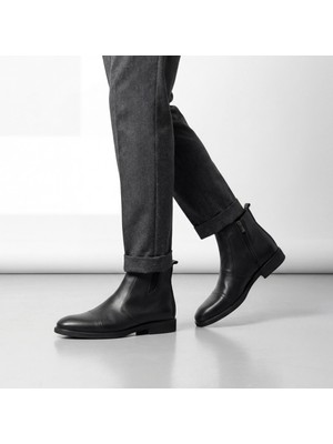 Çiğdem Kundura Akın 252 - Hakiki Deri Içi Yünlü Fermuarlı ve Lastikli Klasik Erkek Bot - Siyah - 44