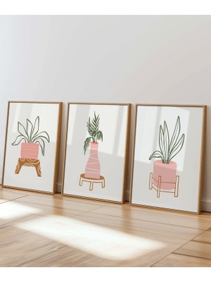 Des Vu Print 3'lü Çerçevesiz Bitki Posteri, Çiçek Bitki Temalı Çerçevesiz Poster
