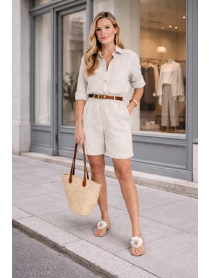 Yazlık Uzun Kol Gömlek Şort Ikili Takım