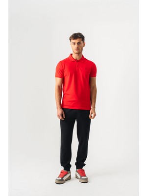 Piero Perla Polo Yaka Slim Fit Kısa Kollu Erkek Kırmızı T-Shirt