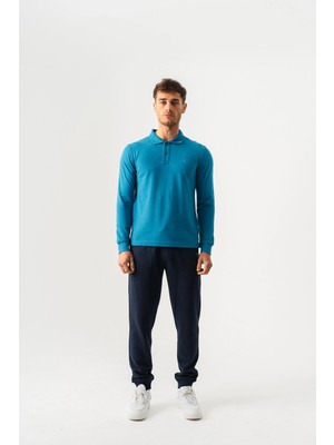 Piero Perla Polo Yaka Slim Fit Uzun Kollu Erkek Kobalt T-Shirt